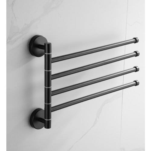 Household Bathroom Activity Towel Bar Black Stainless Steel Rotating Towel Rack Bathroom Washing Rack Folding Three Rod