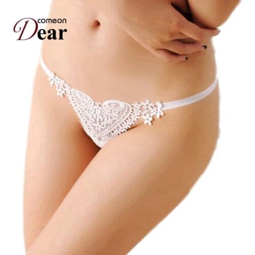 Comeondear Sexy Lace Beading Underwear Women Hollow Out Panties Sex Transparent Thong G String Briefs Female Lingerie PA5130