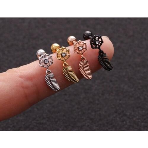 Cz Leaf Cartilage Earring Tragus Stud Conch Rook Small Stud Cz Cartilage Earring Tiny Helix Ear Piercing Jewelry