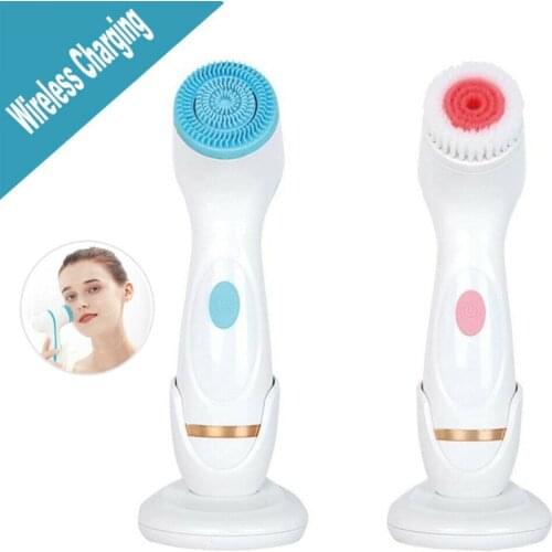 Electric Ultrasonic Facial Cleansing Brush Spin Brush 3 Heads Skin Deep Cleaner Pore Blackhead Removal Face Beauty Massage