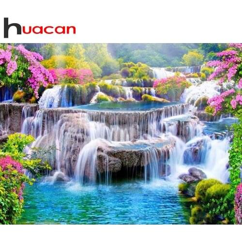 Huacan 5D DIY Diamond Painting Kit Landscape Diamond Embroidery Mosaic Waterfall Childrens Room Decor