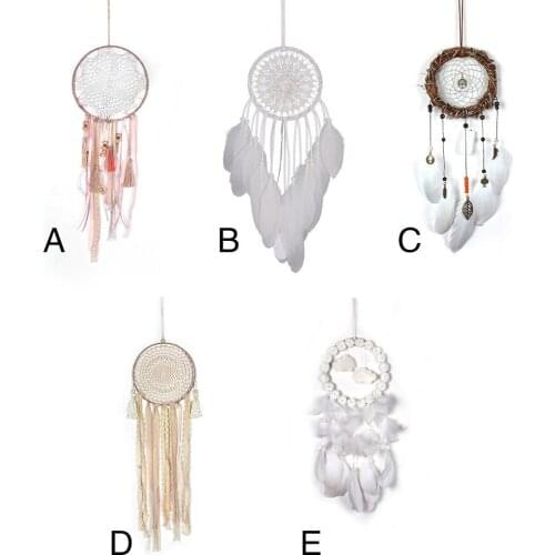 Indian Vintage Rattan Feather Ornaments Weaving Dream Catcher Lace Fringed Bohemian Style Dream Catcher Wall Hanging Room Decor