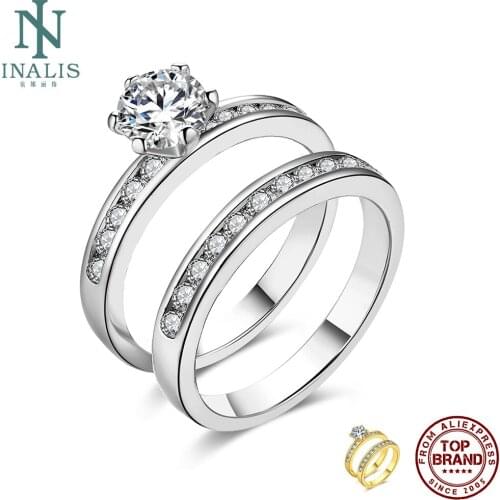 INALIS Romantic Double Rings For Unisex Trendy Gometry Circle Shape Finger Ring Inlay Cubic Zirconia Two Colors Choose Jewelry