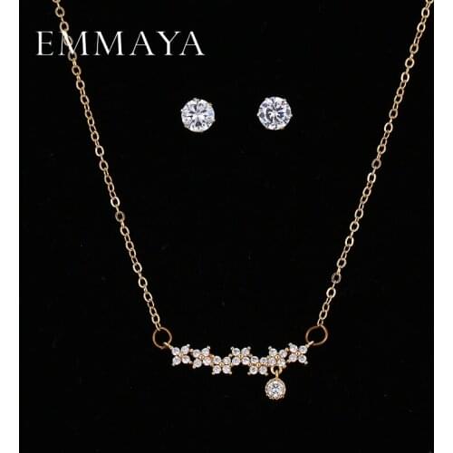 EMMAYA Fashion Crystal Earrings Necklace Set Gold Color Chain Jewelry Sets Wedding Jewelry Valentines Gift