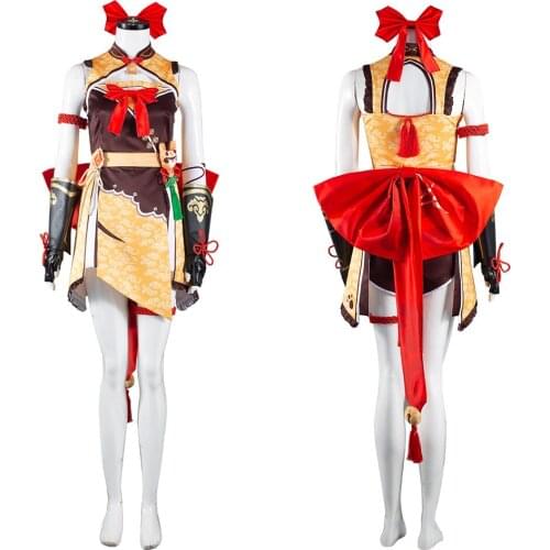 Genshin Impact Xiangling Cosplay Costume Lovely Dress Decoration Outfits Halloween Carnival Full Suit
