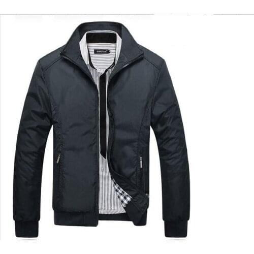 Europe Mens Spring and Autumn jacket solid color 6XL 7XL casual jacket fashion Slim stand-up collar business men zipper jacket