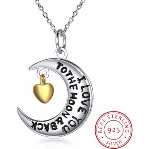 Lekani Moon And Back Trendy Design Gold Heart Pendant Necklace 925 Sterling Silver Fine Jewelry For Women Necklace Collares