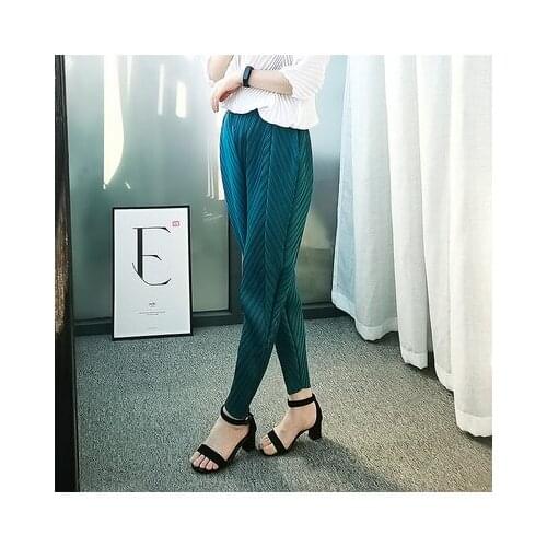 HOT SELLING Miyake fashion Spring and summer mid waist solid New Fashion solid Cone Version pants IN STOCK