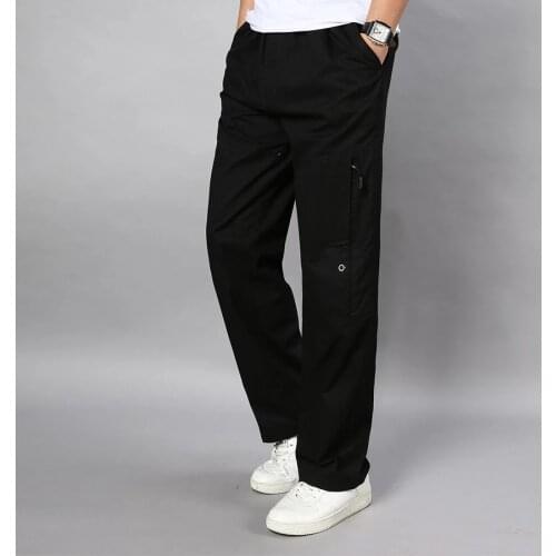 Men 2021 Summer Light Gray Straight Leg Pants Casual Multi-Pocket Cotton Khaki Wide Leg Pants Plus Size Men Cargo Pants M-5Xl