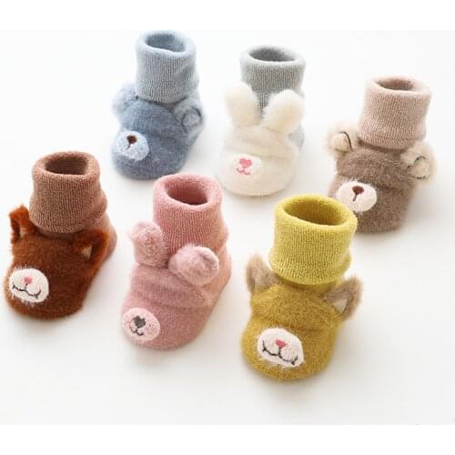 0-3 Y Autumn and Winter Cotton Padded Floor Socks Newborn Non-Slip Soft Toddler Socks Cute Cartoons Floor Infant Elastic Socks