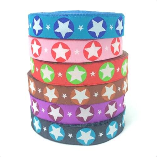NEW wholesale 5/8 '(16 mmx10yards) 100% Polyester Woven Jacquard Ribbon star series for Dog collar KTZD15102802