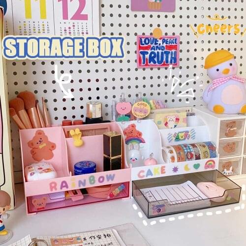 W&G Stationery Storage Box Organizer Creative White Pen Holder Drawer Desktop Kawaii Storage Pen Holder Case Set Office Home