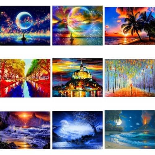 Full Round Diamond Painting 5D DIY Flower Rose Scenery Embroidery Cross Stitch River seaside Landscape Home Decor Diamond Art