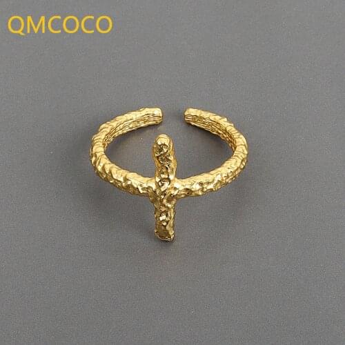 QMCOCO OL Geometric Cross Personality Ring 925 Sterling Silver For Women Birthday Party Fine jewelry Accessories