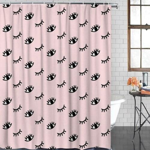 Eyes Repeating Cartoon Eyelashes Art Pink Bathroom Shower Curtains Fabric Shower Curtains Bathroom Accessories Shower Curtain