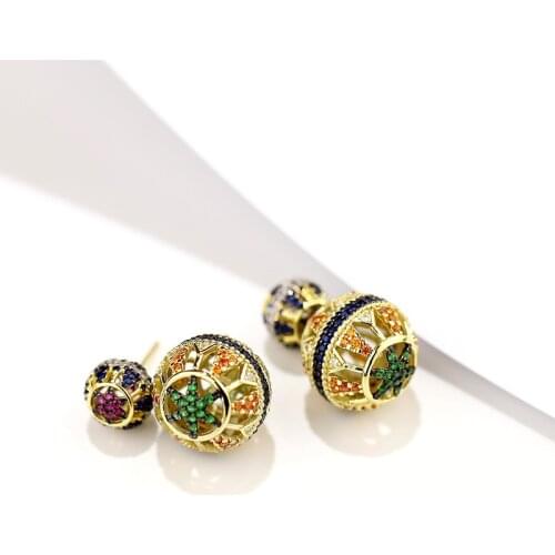 European And American Gem Color Hollow Geometric Ball Earrings Elegant Sweet Cute Simple Small Ear Jewelry Female