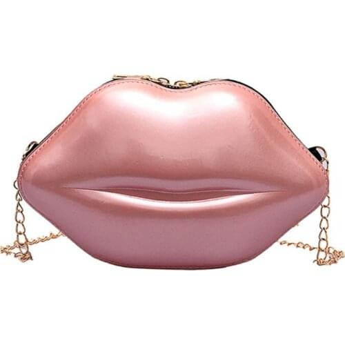 Chain Bag Women Lip Purses Zipper Single Shoulder Bag Evening Clutch Banquet Handbag Vintage Crossbody Bags