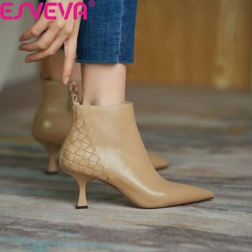 ESVEVA 2022 Genuine Leather Concise Thin High Heel Ankle Boots Patchwork Women Shoes Size 34-40