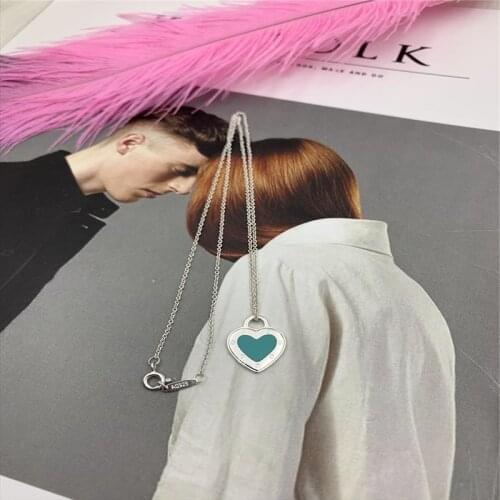 Womens Elegant Fashion Enamel Heart Pendant S925 Sterling Silver Necklace Original Brand High Quality Jewelry Logo Holiday Gift