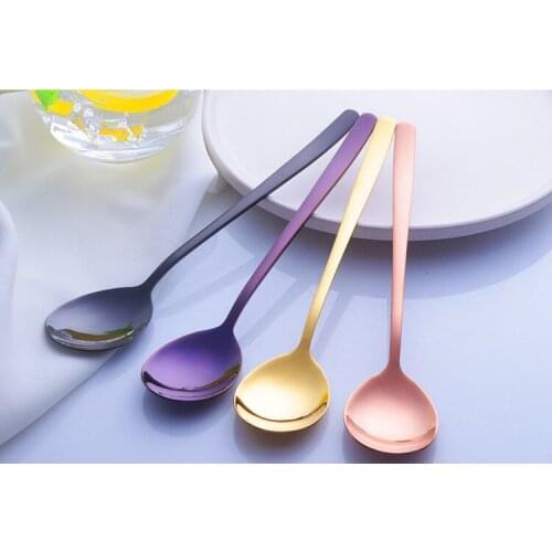 1PC Stainless Steel Spoons With Long Handle Spoons Rose Gold Soup Spoon for Ice Cream Dinner Spoons Rice/Salad Tableware PA 001