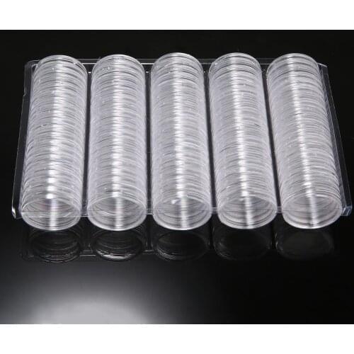 100pcs 27mm Plastic Coin Display Box Coins Storage Case Box Coin Container Storage Capsules Display Cases for 2 Euro Coin