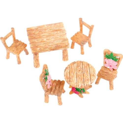 3Pcs/set Dollhouse Miniature Table Chair Set Resin Micro Ornament Doll House Miniature Figurine Decoration