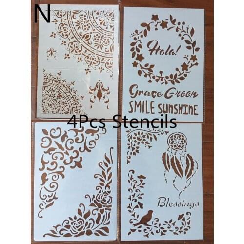 4pcs / set A4 Flowers Stencils Painting Coloring Embossing Scrapbook Album Decorative Template
