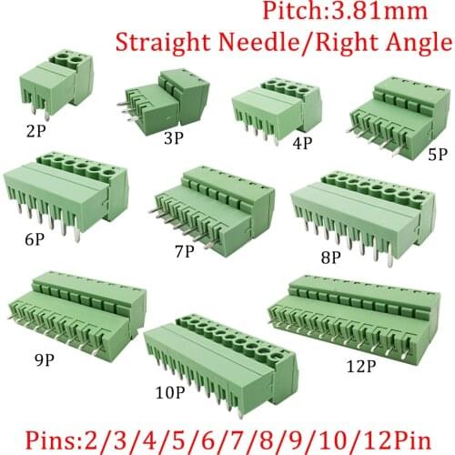 5Pair 15 EDG 3.81mm 2P-12 Pin PCB Screw Terminal Block Connector Pitch 3.81mm Straight Needle/Right Angle Plug-Pin Header Socket