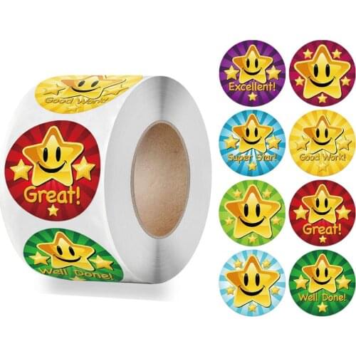 500PCS Twinkle Star Pattern Encouragement Sticker 1 inch Cute Stationery Sticker for Kids Toy 8 Designs One Roll Reward Stickers