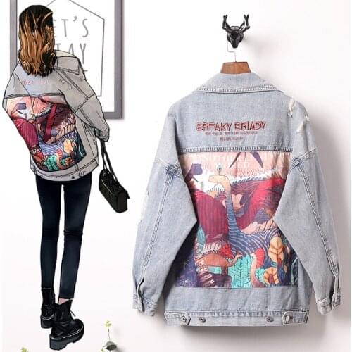 5XL plus size Basic Coat Bombers Vintage Fabric Patchwork Denim Women Cowboy Jeans spring Frayed Ripped Hole Jean Jacket