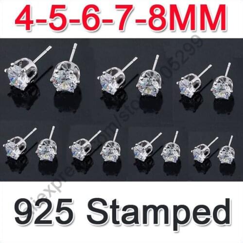 6 Claws 925 Sterling Silver Austria Crystal Stud Earrings Jewelry Single Shiny Rhinestone Multi Sizes 4-5-6-7-8mm