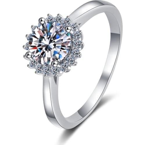 925 Sterling Silver Passed Diamond Test Stone Ring 1CT Moissanite Ring Sun Flower Women Classic Fashion Engagement Fine Jewelry