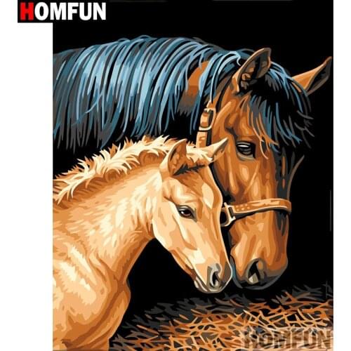 HOMFUN Full Square/Round Drill 5D DIY Diamond Painting "Animal horse" Embroidery Cross Stitch 3D Home Decor A10888