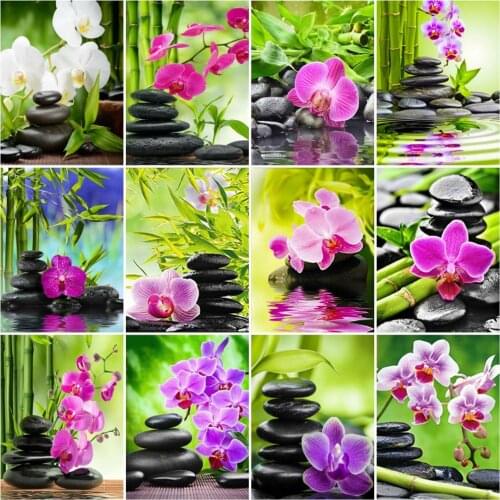 Huacan Diamond Painting Orchid Cross Stitch Wall Decor Diamond Embroidery Bamboo Mosaic Stone Decoration Foe Home