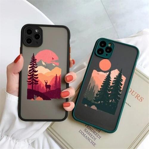 Moskado Literary Sunset Mountain Mobile Phone Case For iPhone11 Mini 12 Pro Max X XR XS Max 7 8 7Plus TPU Camera Back Case Cover
