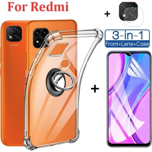 Ring Holder Case For Xaiomi Redmi 9c Nfc Case Transparent Silicone Shockproof phone bumpers Redimi 9C 9A 10 half wrapped cases