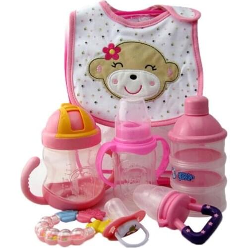 Baby Feeding Bottle Set Newborn Baby Bottle Accessories 7pcs Feeding Tools Nipple For Toddler Babies Goods Gift Box