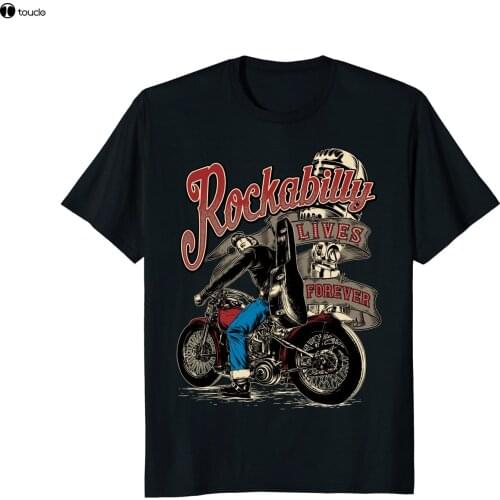 Tops Cool T Shirt Biker Shirt Rockabilly Lives Forever - Custom Motorcycle O-Neck Tshirt Homme