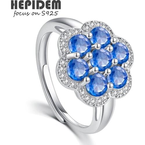 HEPIDEM 100% Sapphire 925 Sterling Silver Rings 2022 New Trend Women Blue Stone Gemstones Gift S925 Fine Jewelry 3433