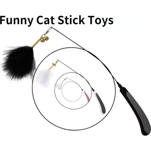 Pet toy for cat Funny Cat Stick Toys With Small Bell Colorful Turkey Feathers Tease Cat Stick Interactive Flexible long rod toys