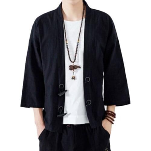 Chinese style loose Kimono summer men Cotton and Linen Casual jacket mens thin Cardigan Male button outerwear Brand clothing 5XL