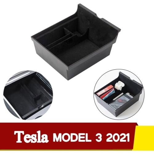 Nes Car Central Armrest Storage Box For 2021 Tesla Model 3 Accessories Center Console Flocking Organizer Containers Car Interior