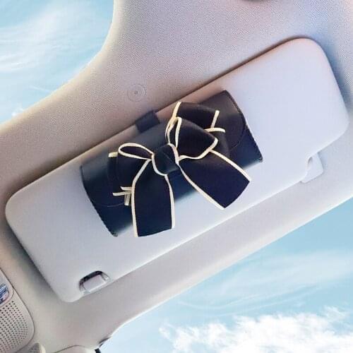 Creative Cute Bowknot Car Glasses Box Universal Sunglasses Case Storage Bag Holder Sunshade Organizer Auto Interior Accessories