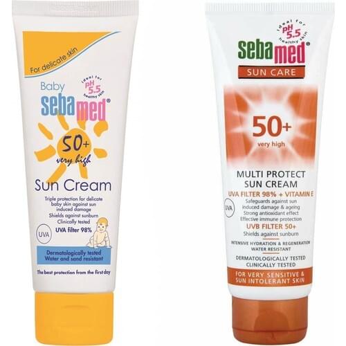 Sebamed Sun Cream + 50 (Pack of 2 75ml) -Multi Protect Sun Cream - Mother and Baby Sun Cream - 98% UVA Filter
