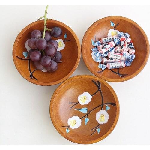 1 Pcs Round Tableware Small Wooden Kitchen Hand Painted Fruit Plate Dessert Snack Tea Tray Home Trinket Dishes Tableware Set