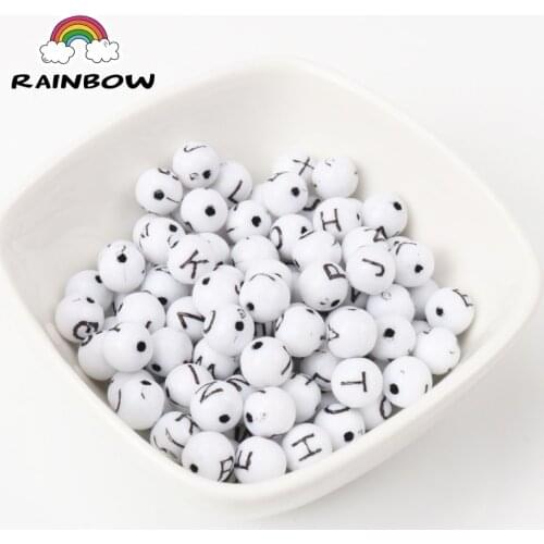Wholesale White bottom Black Letter Alphabet Circle Acrylic Material Charm DIY Round Shape Spacer Beads Jewelry 8x8mm 100pcs