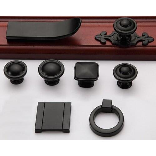 Matt Black Single Hole Furniture Handle Solid Round Wardrobe Drawer Knob European Style Kitchen Cabinet Door Handle