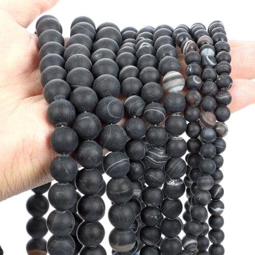 Frosted Black Line Veins Agates Matte Round Loose Spacer Beads For Jewelry Making Bracelets DIY Charm Accessories 4/6/8/10/12MM