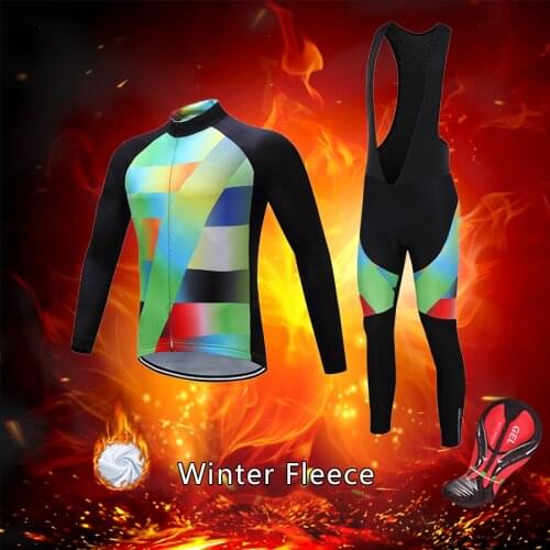 Mens Winter Thermal Fleece Bike Clothing BIB Pants 2021 Warm Cycling Jersey Set Retro Bicycle Clothes Male Suit Sport MTB Dress