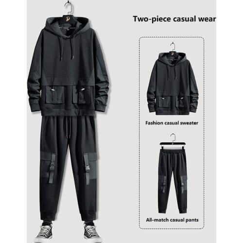 Men Sets Oversized Sports and Leisure Suit Male Korean Style Trend Plus Fertilizer Plus Spring and Autumn Tooling Two-piece Suit